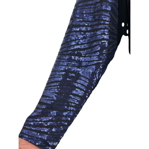 Lane Bryant Blue Sequin Long Sleeve Deep V-Neck and Back Velvet Dress Size 26 - Picture 4 of 11